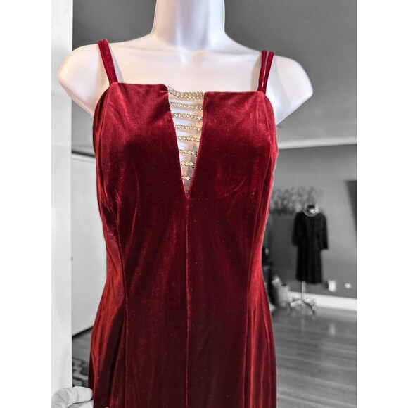 Vintage Dollar Prom Dress Velour Velvet Wine‎ Purple Maxi Halter Slit Formal 90s - Picture 3 of 11